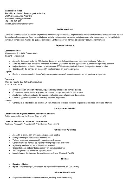 Ejemplo de CV para Argentina