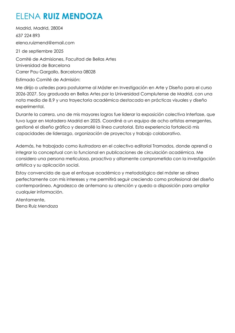 Carta de motivación de máster