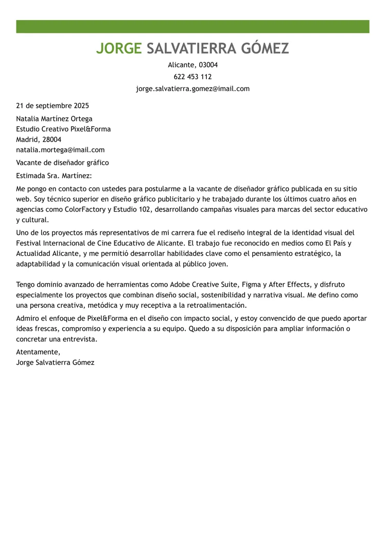 Carta de motivación de trabajo