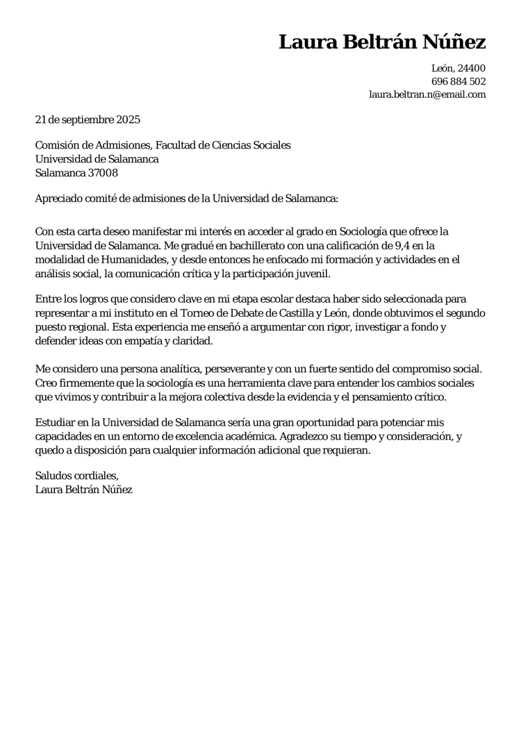 Carta de motivación de universidad