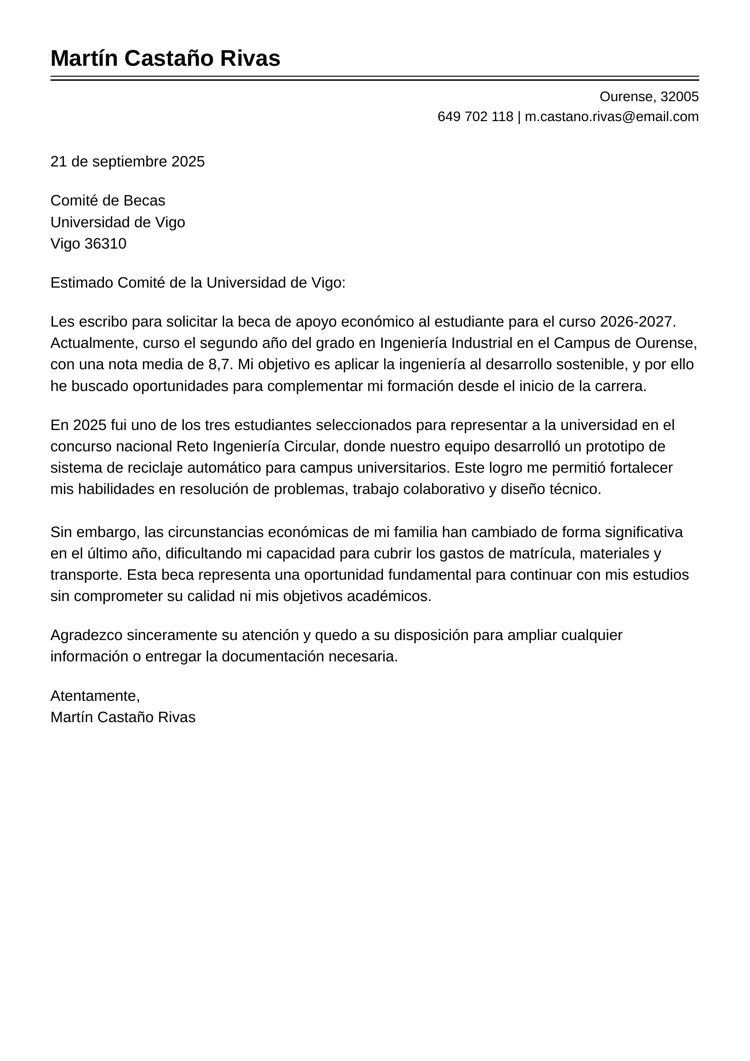 Carta de motivación para beca