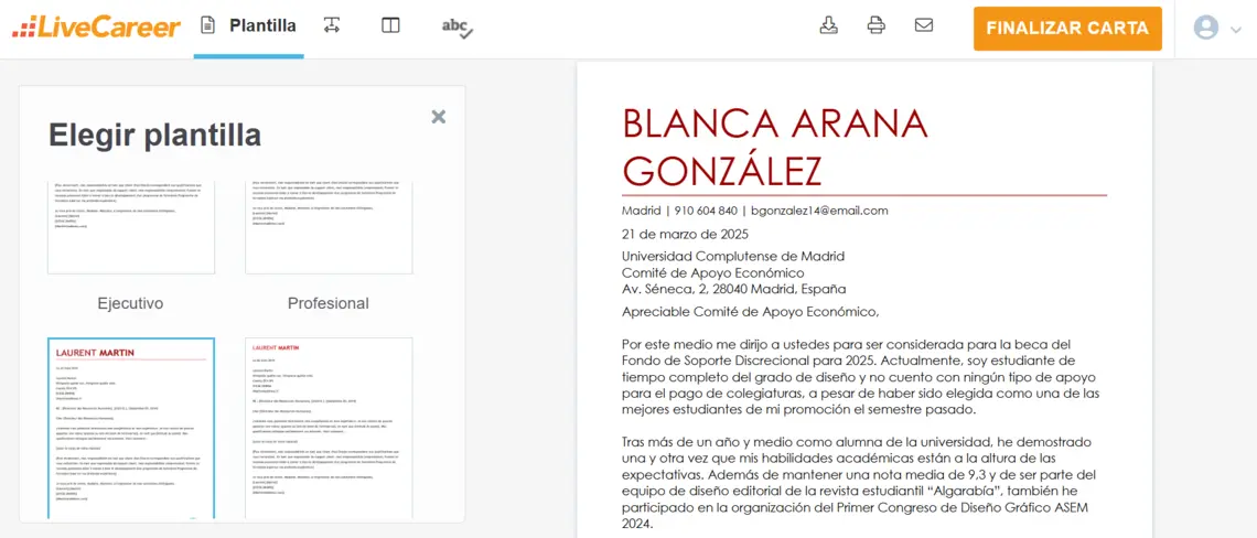 ejemplo de carta de motivación