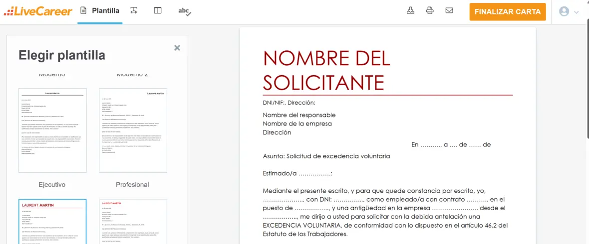 modelo de carta de excedencia voluntaria