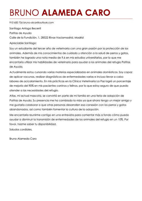 Carta de presentación para un estudiante universitario