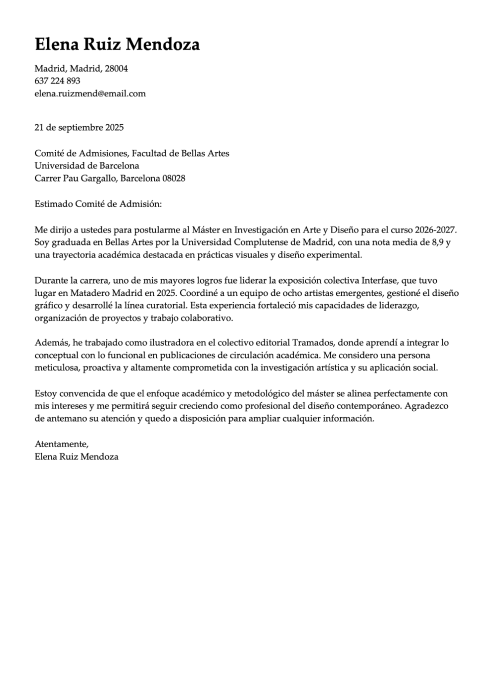 Carta de presentación para Máster