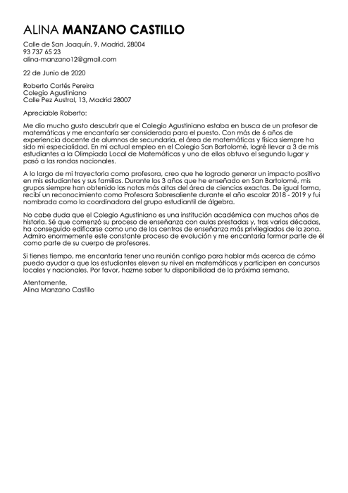 Carta de presentación para Docencia