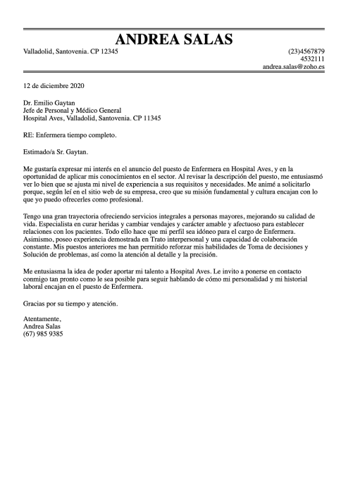 Carta de presentación para Salud