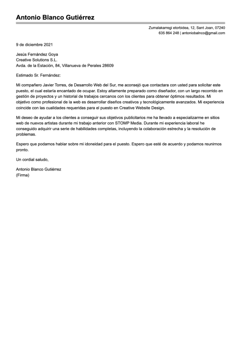 Carta de presentación corta