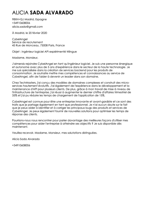 Carta de presentación en francés