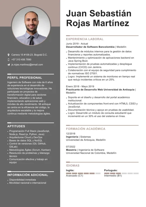 Ejemplo de hoja de vida en el celular