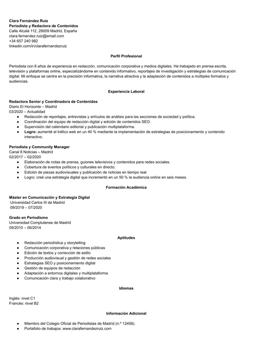 Ejemplo de un CV bien hecho