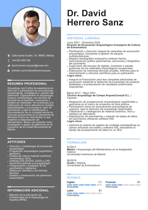 ejemplo de currículum de arqueólogo