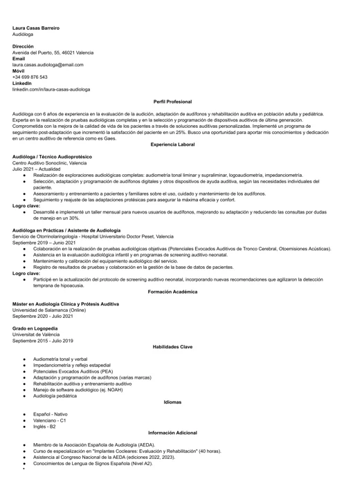 ejemplo de currículum de audiólogo