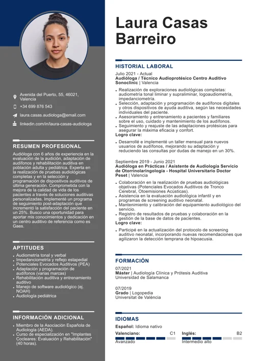 ejemplo de currículum de audiólogo