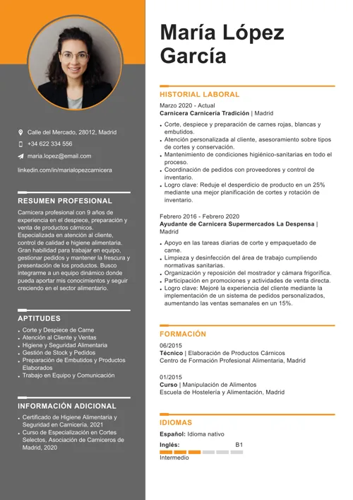 ejemplo de currículum de carnicero