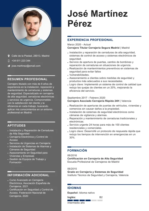 ejemplo de currículum de cerrajero