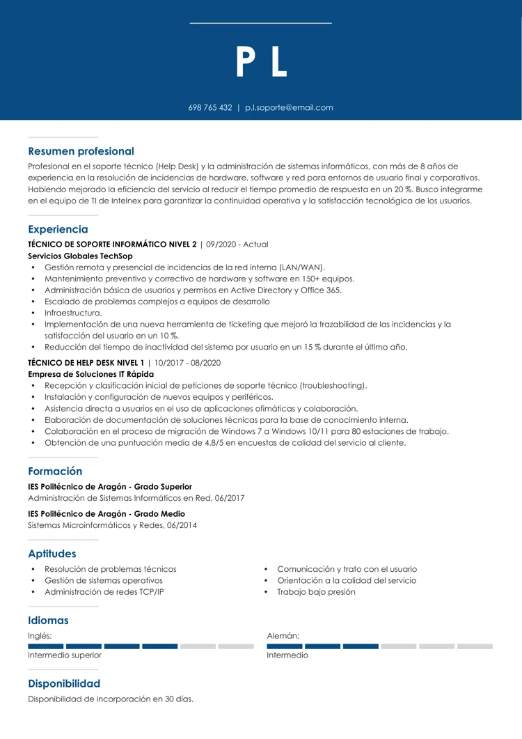 Plantilla de CV ciego de estilo dinámico