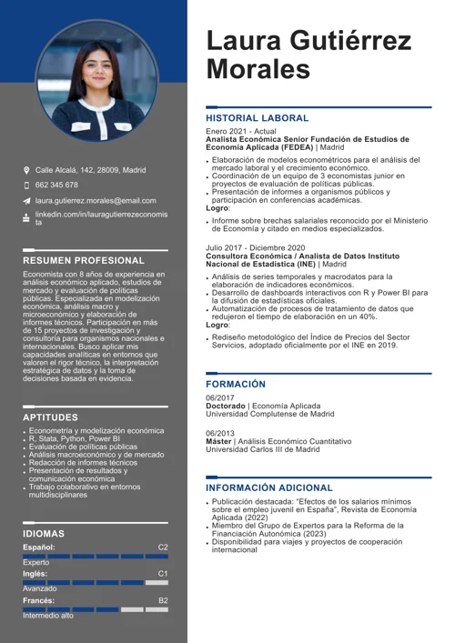 ejemplo de currículum de economista