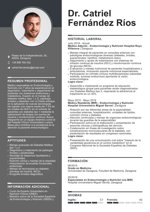 ejemplo de currículum para endocrinólogo