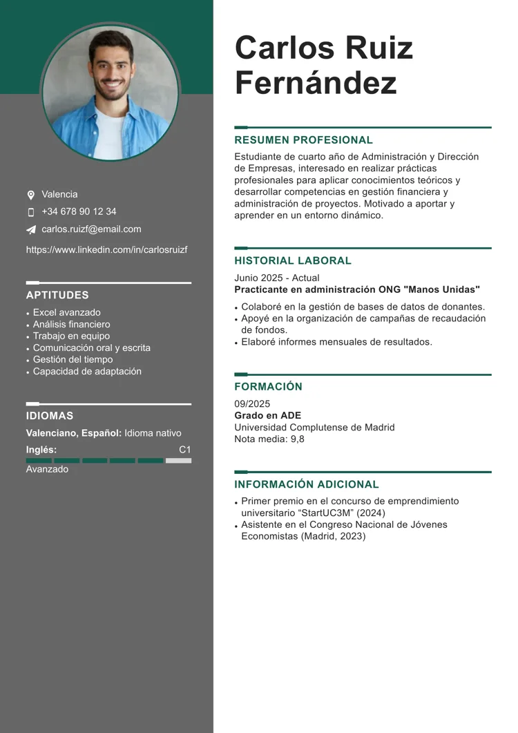 Plantilla de currículum para estudiante