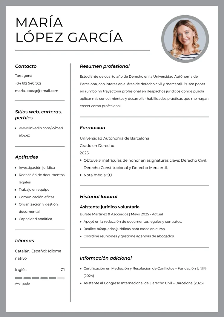 Plantilla de currículum para estudiante