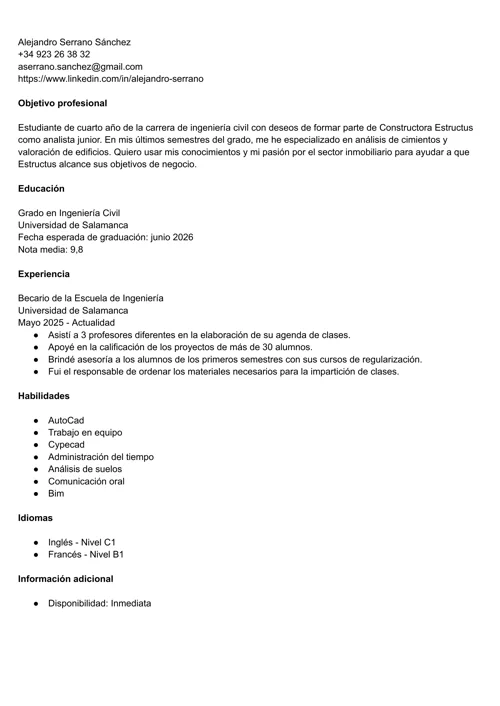 Currículum de estudiante