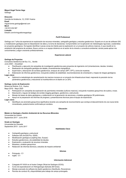 ejemplo de currículum de geólogo