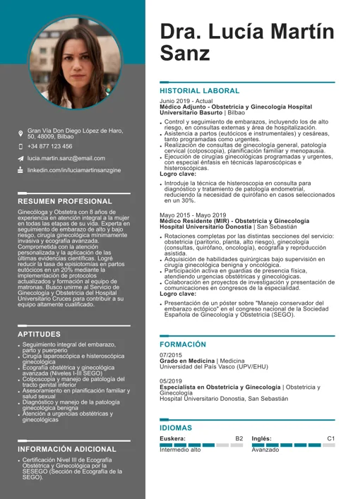 ejemplo de currículum de ginecólogo