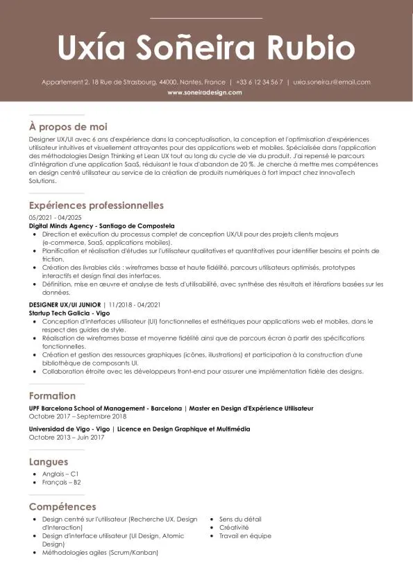 Plantilla de currículum internacional en francés