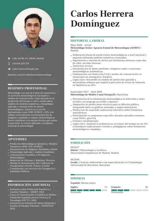 ejemplo de currículum de meteorólogo