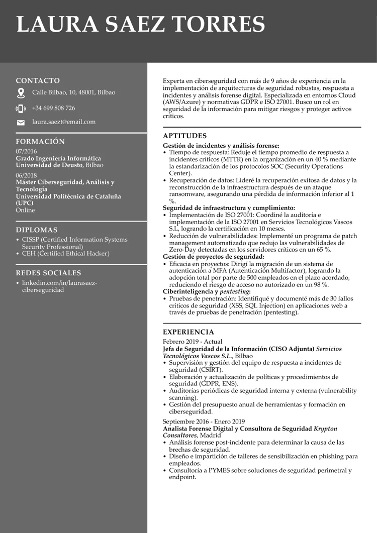 Plantilla de CV mixto con encabezado de estilo sobrio