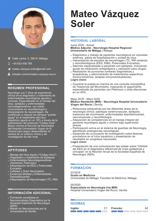 ejemplo de currículum de neurólogo