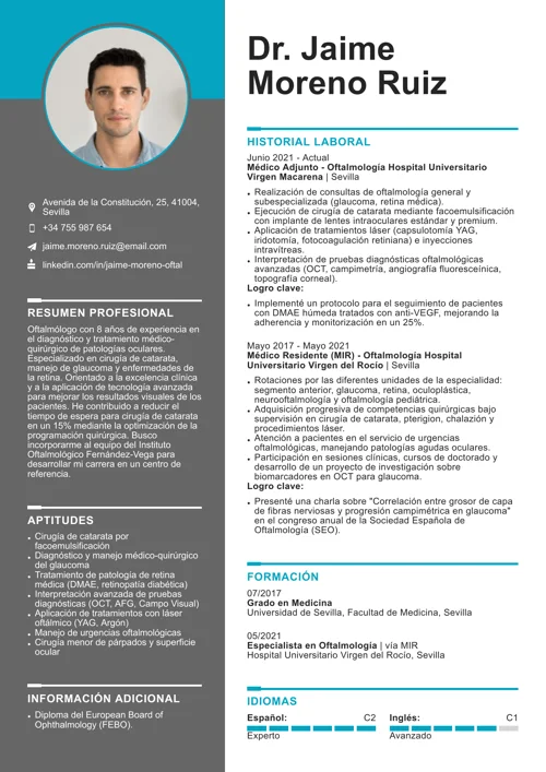 ejemplo de currículum de oftalmólogo