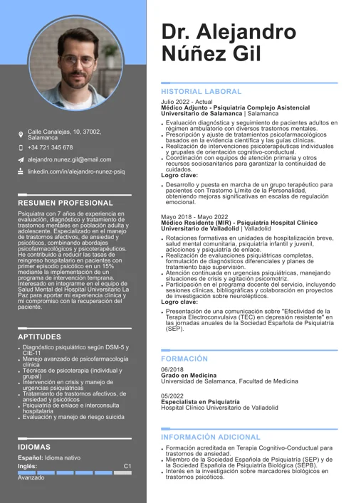 ejemplo de currículum de psiquiatra