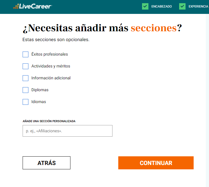 ¿Necesitas añadir más secciones?