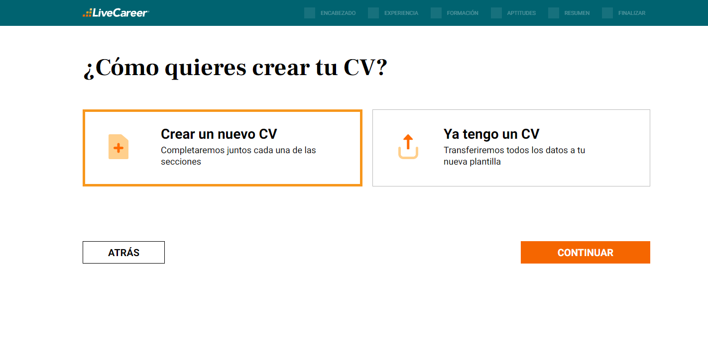 Crear un CV nuevo