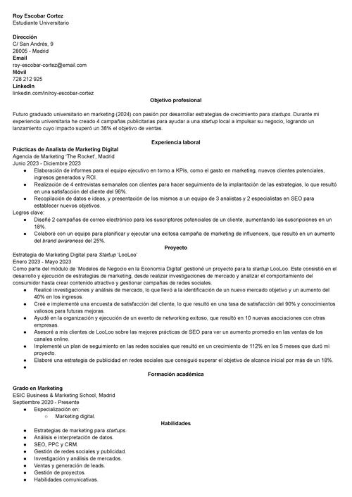 Ejemplos de curriculum vitae