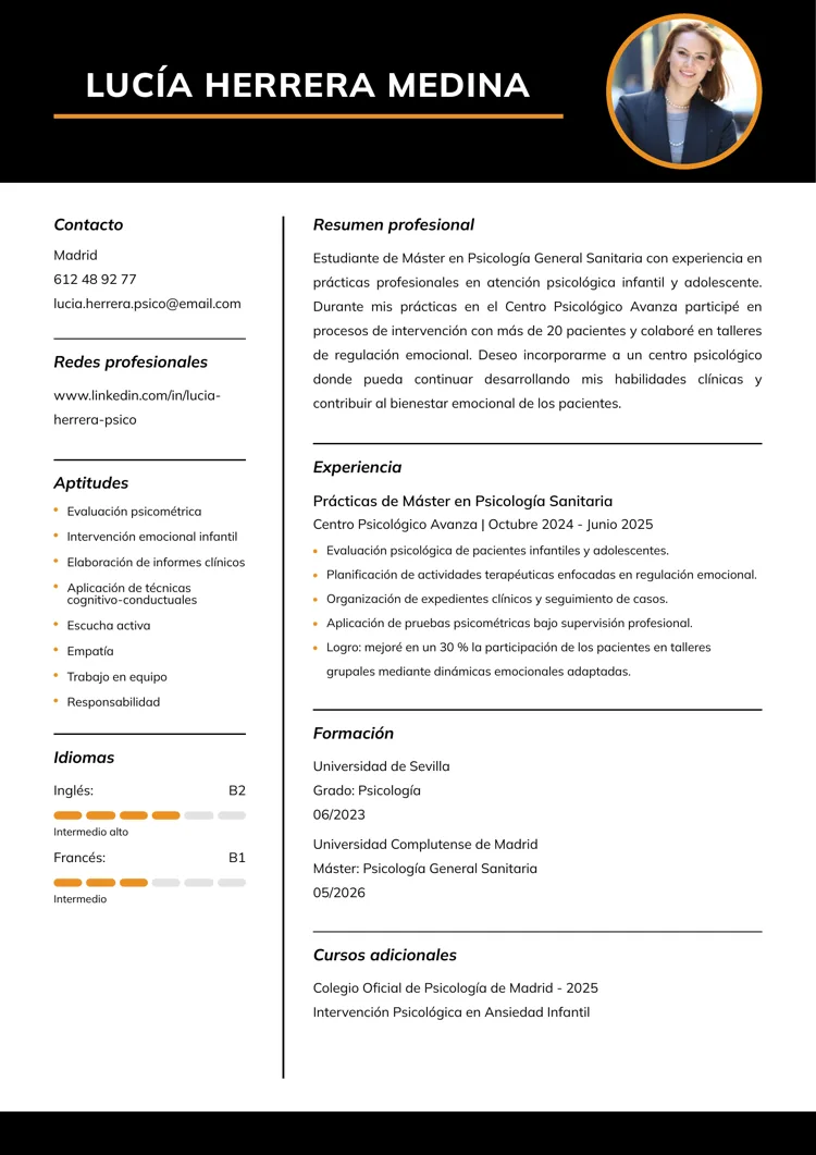 Plantillas de CV de psicólogo sin experiencia