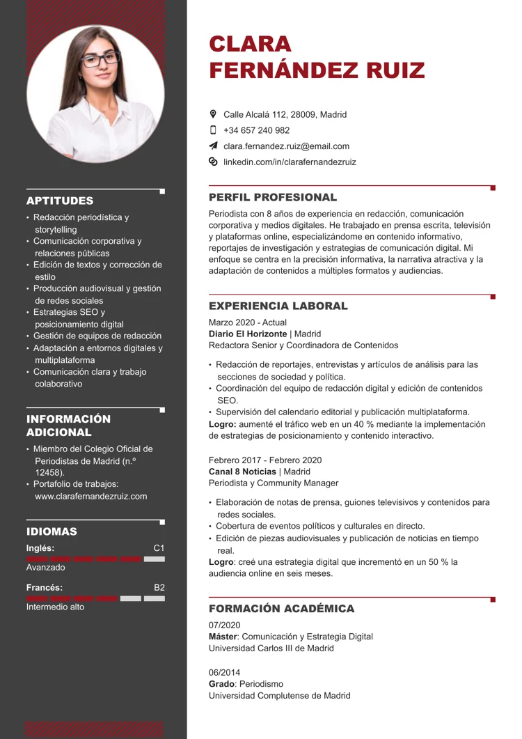 diseño de currículum en plantilla Directo