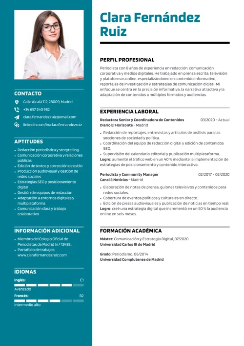 ejemplo de diseño de currículum profesional