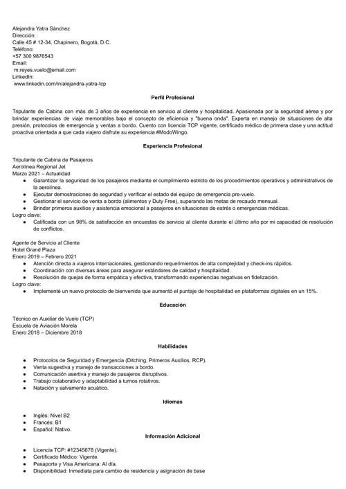 ejemplo de contenido para llenar tu hoja de vida Minerva