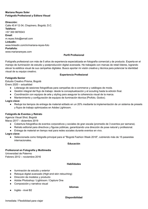 ejemplo de contenido de hoja de vida que subir al SENA