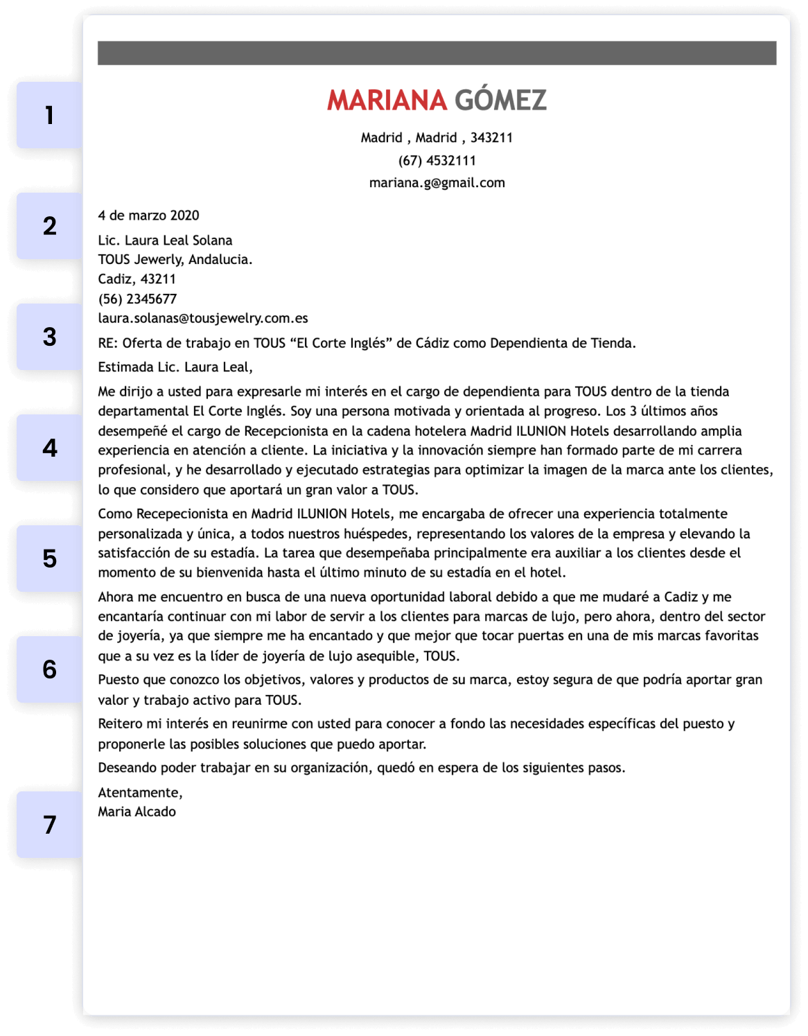 Partes de una carta de presentación