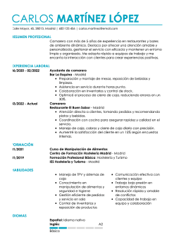 Currículum para ayudante de camarero