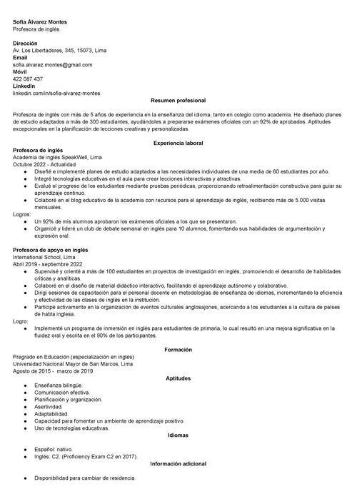 Ejemplo de CV para Perú