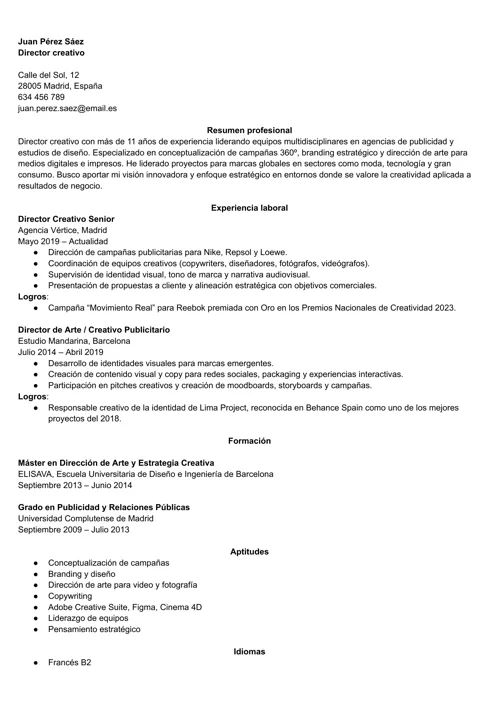 Alternativa de currículum creado con Google docs
