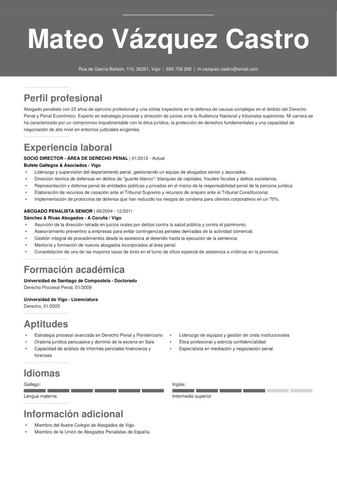 Modelo hoja de vida profesional