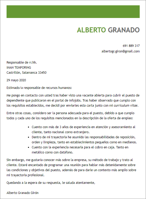 Crear mi carta de presentación