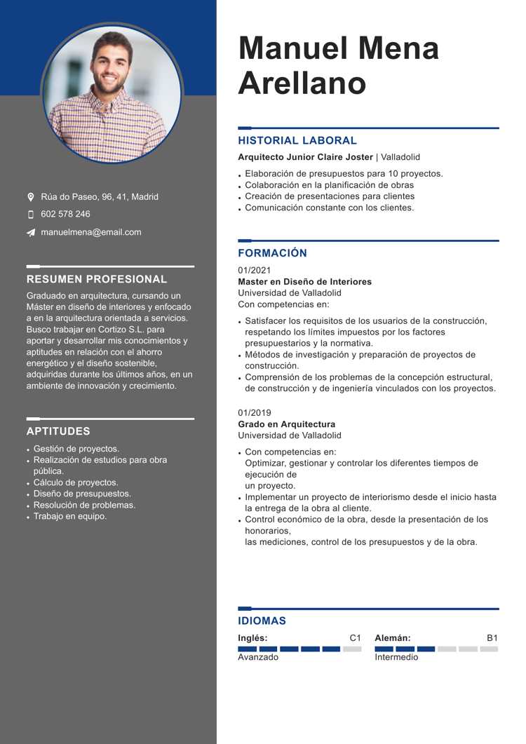 Plantilla de curriculum vitae para estudiante 2