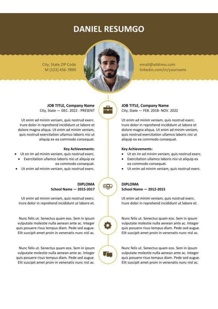Plantilla de CV con encabezado y foto centrado